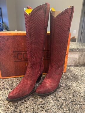 Burgundy python snip toe tall Heeled Boots